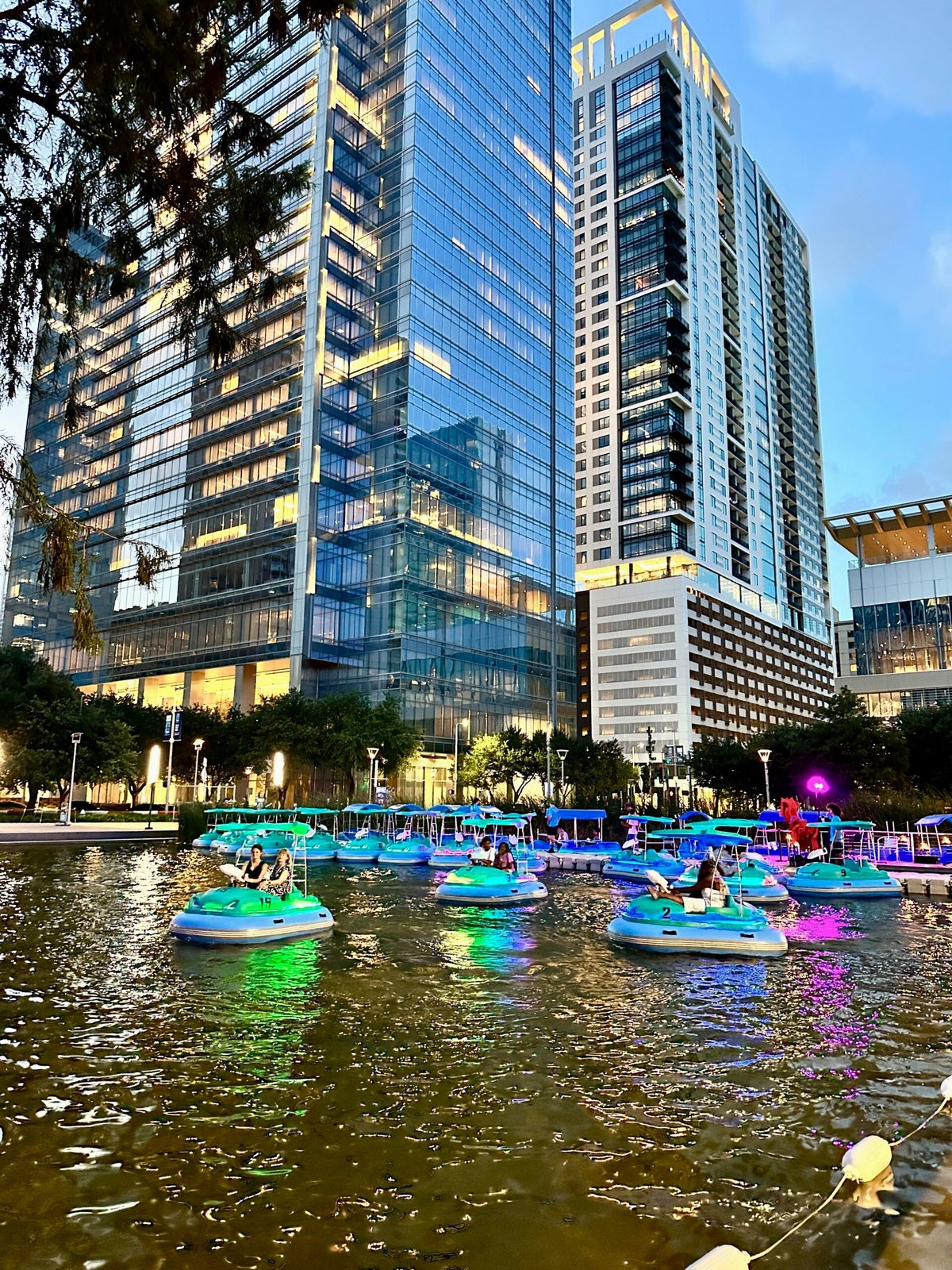 Bumper boats and cruisers on the lake downtown